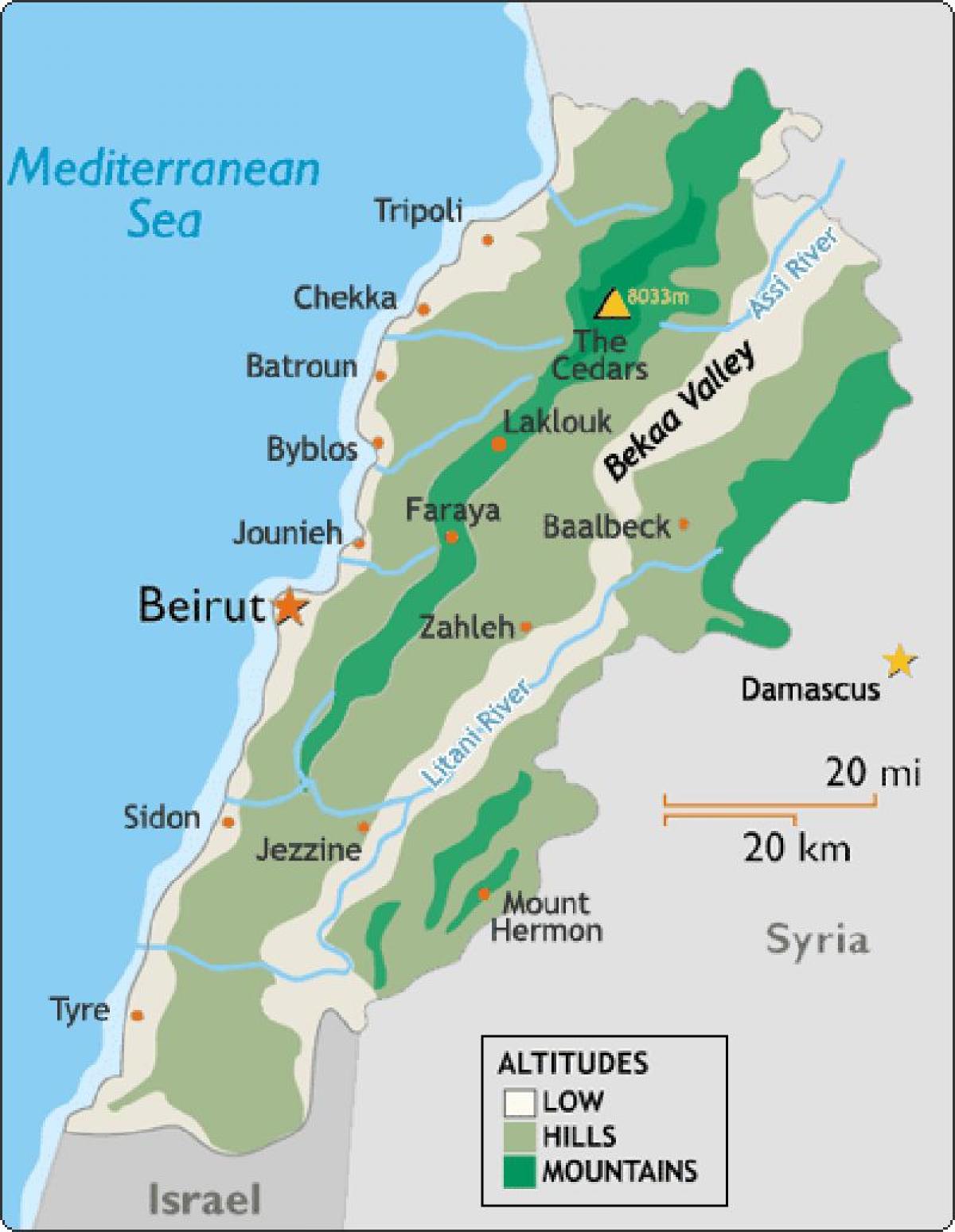 kort af Líbanon loftslag