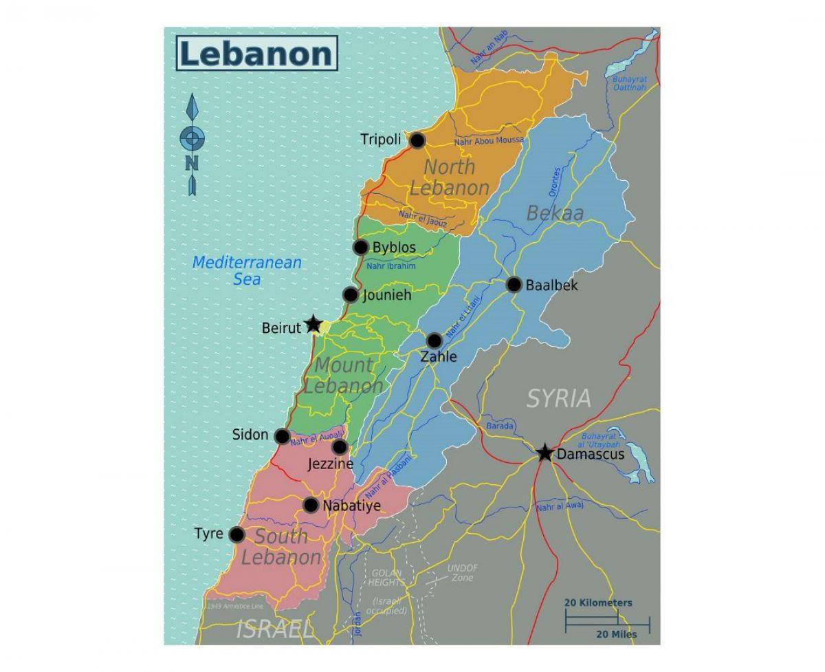 kort af Líbanon ferðamaður